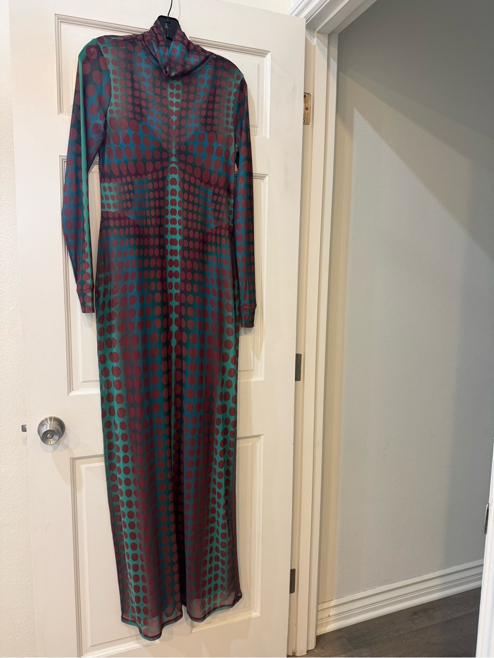 AFRM Billie Print Long Sleeve Semisheer Dress In Cyber Optic Dot - Picture 2 of 6